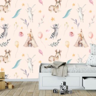 Baby Raccoons Removable wallpaper,Nursery Decor