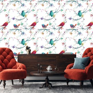 Chinoiseries Colorful Birds wallpaper peel and stick 10'L x 24''W