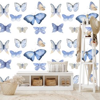Blue Fairy Butterflies Wallpaper Peel and Stick 10'h x 24''w