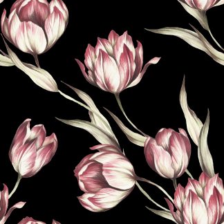 Black Background Tulips Removable Wallpaper