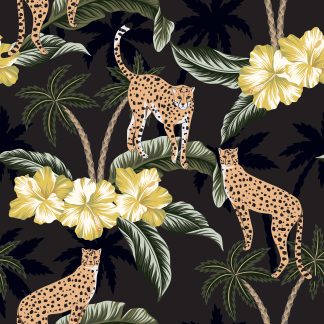 Cheetah, Yellow Tropical Hibiscus Wallpaper