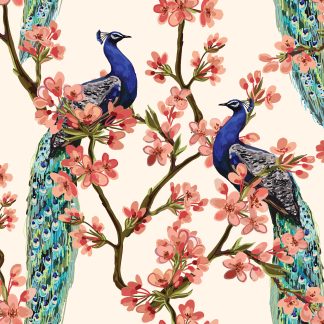 Colorful Peacocks Removable Wallpaper