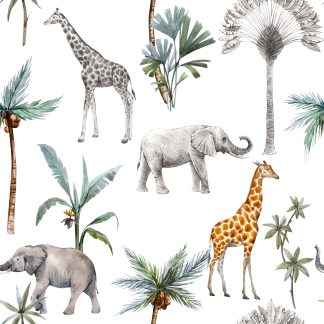 Safari Animals And Palms Removable Wallpaper