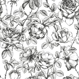 Black & White Peonies Removable Wallpaper