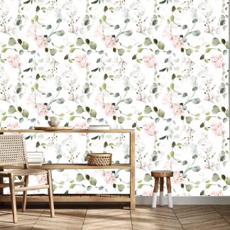 Green Eucalyptus Leaves Wallpaper Peel and Stick 10'L x 24''W