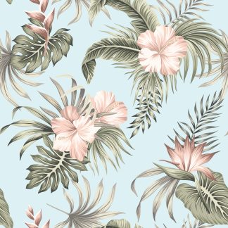 Tropical Vintage Hibiscus Flower, Removable Wallpaper