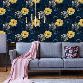 Navy Blue Coriander Flowers Wallpaper