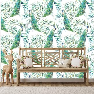Tropical Peacock Peel and Stick Wallpaper 10'L 24''W