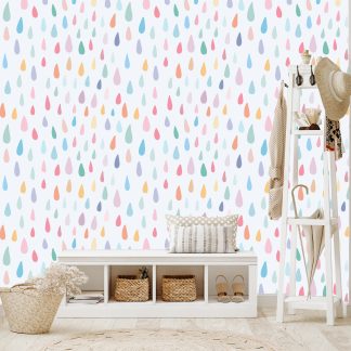 Watercolor Rain Drops Peel and Stick Wallpaper 10'h x 24''w