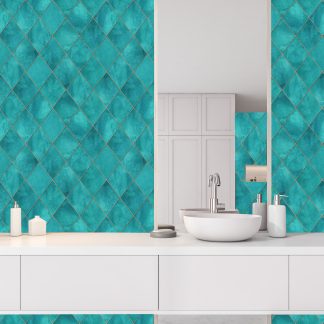 Geometric Teal Turquoise Argyle Wallpaper Peel and Stick 10'h x 24''w