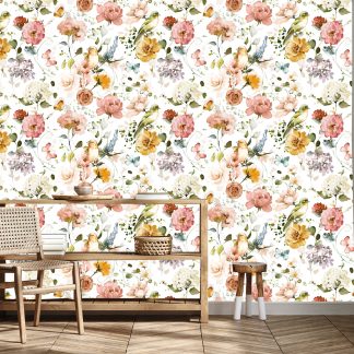 Borgon Floral and Birds Peel and Stick Wallpaper 10'L x 24''W