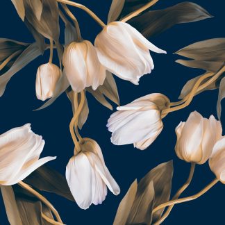 Navy Fiasco Tulips Removable Wallpaper