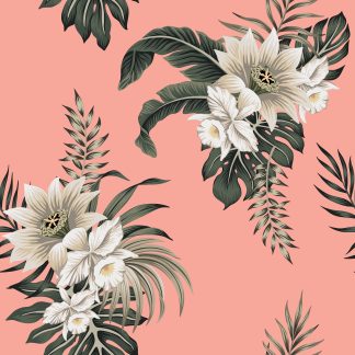 Tropical Vintage White Hibiscus Removable Wallpaper