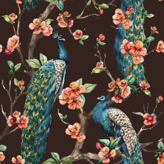 Black Background Watercolor Peacocks Wallpaper