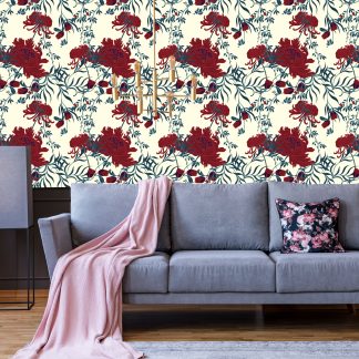 Cream Background and Red Peonies Wallpaper