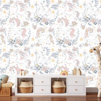 Baby Room Unicorns Wallpaper Peel and Stick 10'h x 24''w