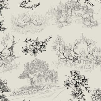 Beige Toile de Jouy Peel and Stick Wallpaper