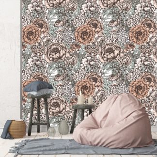 Retro Floral Peonies,Primrose,Lilac