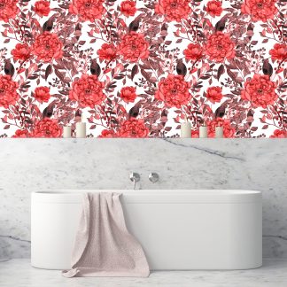 Red Vintage Peonies Wallpaper