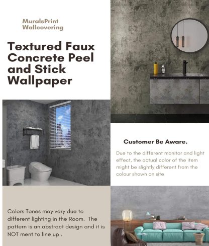 Removable and self adhesive concrete wallpaper W45